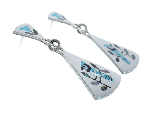 Multicolor Inlay Blue Jay Genuine Sterling Silver Zuni Earrings NN20330
